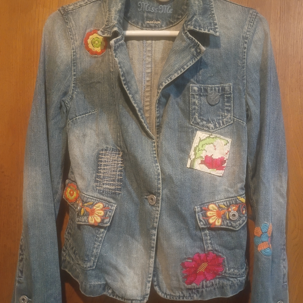 Miss Me Women's Embroidered Denim Jacket - Blue